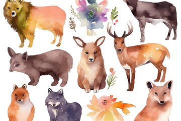 Wall Mural - Watercolor Set Animals