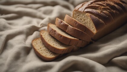 Wall Mural - Freshly baked bread with kitchen towel