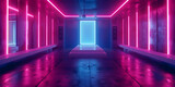 Fototapeta Do przedpokoju - Cyber Neon Space Corridor With Lights .