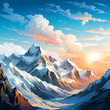 Mountainous Majesty, inaccessible mountain peaks. The breathtaking beauty of rugged landscapes, deep valleys.
sunrise over the mountains
Fantasy landscape with snowy mountains and lake. Digital painti