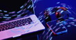 Image of neon light trails over image game computer equipment