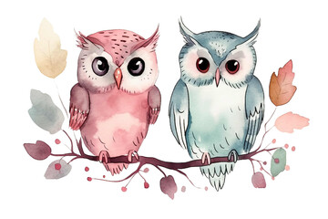 Wall Mural - drawn peace owls wonder style Hand watercolor Vector