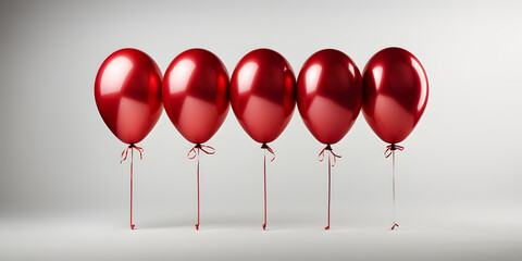 Poster - Bunch of Red Balloons Isolated on White Background. Floating Helium Balloons