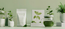 A Collection Of Different Types Of Plants And Jars With A Clean Background