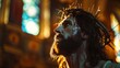 Jesus with crown of thorns in church 