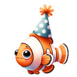 Clownfish in Party Hat Cute Birthday Illustration
