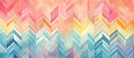 Sticker - A close up of a vibrant chevron pattern on a wall featuring shades of pink, magenta, electric blue, and peach. The symmetry of the pattern creates an artistic and eyecatching display