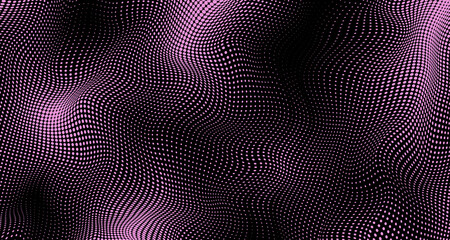 Wall Mural - Pink and black optical spotted texture. Halftone dot pattern. Comic half tone effect. Pop art gradient background with abstract curve. Black golden banner. Vector illustration