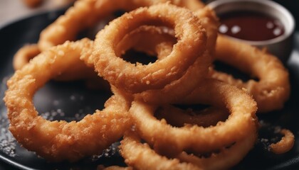 Wall Mural - Top view delicious fried onion rings and sauce