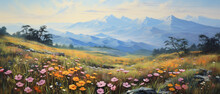 Oil Painting Of Wildflowers In The Mountains ..  7