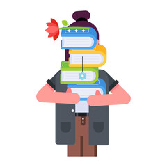 Poster - A flat style icon of a girl holding books stack 