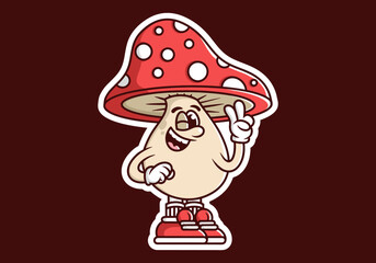 Wall Mural - Mascot character of mushroom with hand form a symbol of peace. Red color