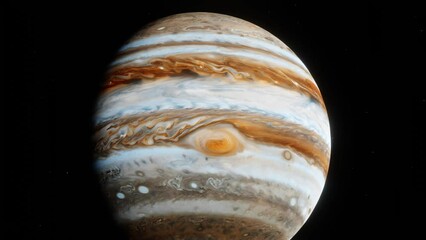 Wall Mural - Slow Zoom Into Planet Jupiter's Surface with the Great Red Spot Spinning Counter Clockwise and Slow Moving Clouds