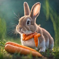 Wall Mural - cute cottontail rabbit in a peaceful garden, its ears perked up