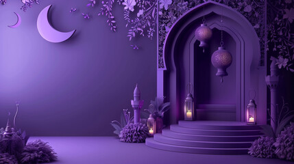 purple color mosque with moon 