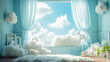 Soft clouds drift, cradling dreams in a serene nursery haven.