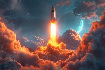 Wall Mural - Space Shuttle Flying Through Galaxy Filled With Stars