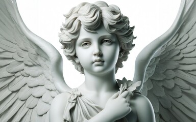 Wall Mural - Angel sculpture. Black and white image of ancient statue