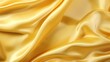 Texture, Luxurious Background of Yellow Golden silk satin fabric with smooth wavy lines. Design template, horizontal banner with copy space, Fabric store.