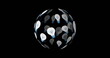 Digital image of light bulb icons arranged in a sphere rotating against a black background 4k