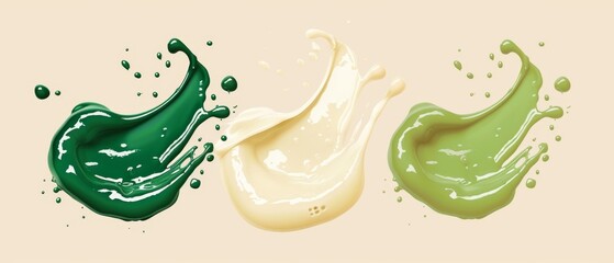 Wall Mural - Swatch of colourful scrub or cream with grains texture. Modern illustration of a face cosmetic or body lotion smudge with particle of cleanser. Creamy skincare green and beige smudge sample.