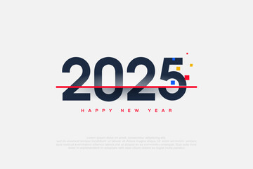 Wall Mural - Happy new year 2025. With numbers cut by red lines, with square colorful splashes. Premium vector design for greeting and celebration of happy new year 2025.