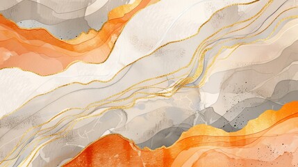 Wall Mural - The abstract wall art modern is a modern rock wallpaper with line art. This illustration is hand painted with watercolor stain texture for home decor, background, and interior.