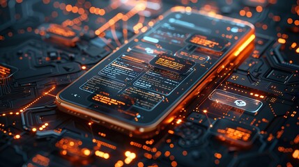 Fototapete - Innovative chat interface on a smartphone, AI conversational action. Ideal for modern communication and tech apps