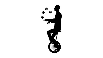 learn programming, man juggling with code, black isolated silhouette