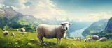 Fototapeta Zwierzęta - Sheep animal in the nice green and healthy landscape