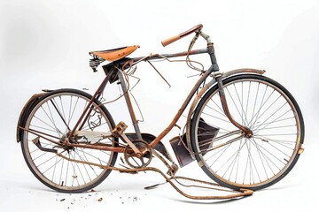 Wall Mural - Broken bicycle isolated on white background Generative Ai 