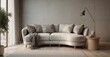 Stylish simplicity Curved loveseat sofa against a white wall, embodying Scandinavian home design