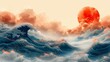 Nature art background with Japanese wave pattern modern. Oriental wave and cloud template.
