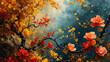 Vibrant Qajar art style abstract background with autumn colors