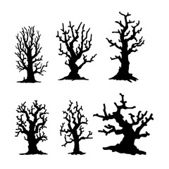 Wall Mural - silhouette of a tree isolated. Isolated Dead tree on the white background. Dead tree silhouettes.	