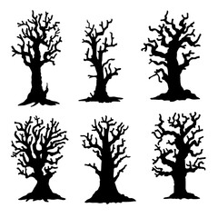 Wall Mural - silhouette of a tree isolated. Isolated Dead tree on the white background. Dead tree silhouettes.	