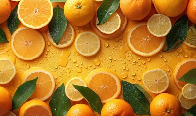 Wall Mural - Colorful and juicy slices of citrus fruits, oranges and grapefruits.