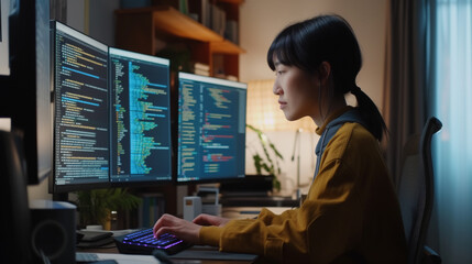 Team of IT Programers Working on Desktop Computers in Data Center Control Room. Young Professionals Writing on Sophisticated Programming Code Language