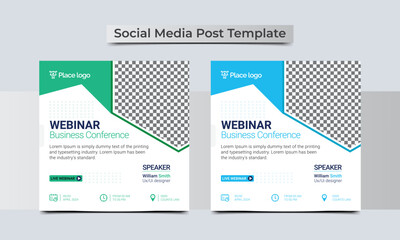 webinar business for social media post. Modern poster suitable for business webinars, marketing webinars, online class programs, brochure digital banner template on square size.