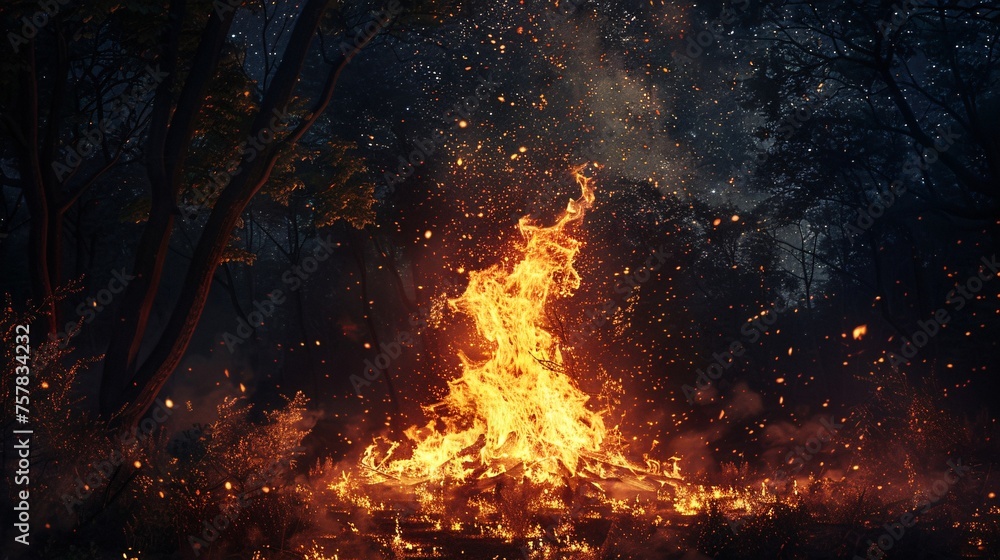 Fiery Flare: A Blazing Bonfire in the Woods Generative AI Stock ...
