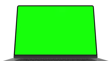Wall Mural - Laptop with frameless screen; camera close-up turn around display. Video has green screen, luma matte mask, and screen tracking layer. 60fps 4K UHD
