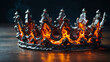 A crown of gold and silver is on fire.