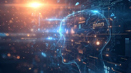 Fototapete - The concept of artificial intelligence. Deep learning. GUI (Graphical User Interface).