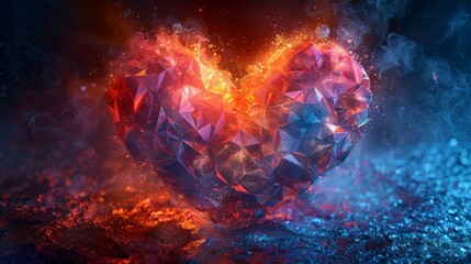 Poster - A modern 3D graphic concept utilizing the concept of I love you with every fiber of my being. Modern illustration for a Valentine's Day card. Abstract geometric background. Wireframe light structure.