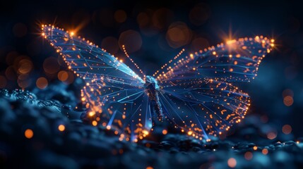 Aufkleber - In a futuristic polygonal style, a butterfly transforms binary code into a metamorphosis of renewal or transformation.
