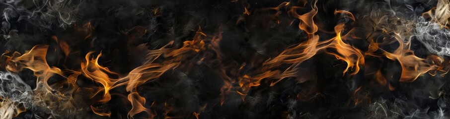 A black and orange fire with flames that are twisted and curled. The fire is surrounded by a dark background