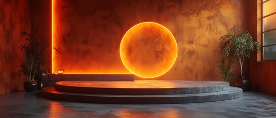 Aufkleber - For Halloween, orange podium and minimal abstract background, 3D rendering geometric shape, stage for awards on website.