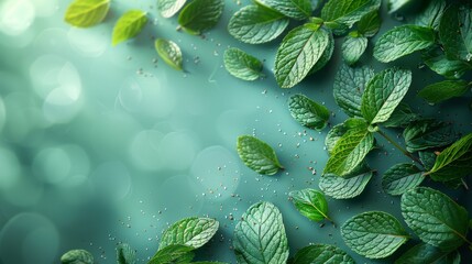 Aufkleber - The mint leaves are being blown away by the air, giving a fresh, menthol scent. Modern illustration for fresheners, cleaners, giving a menthol aroma.