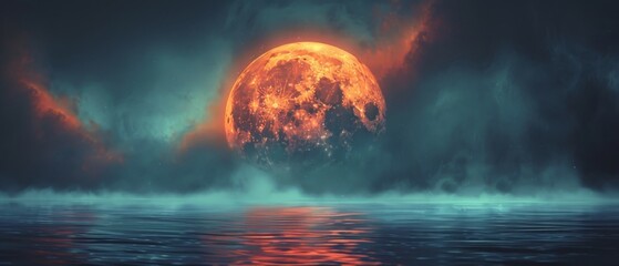 Wall Mural - The super moon and clouds on the sea during the night