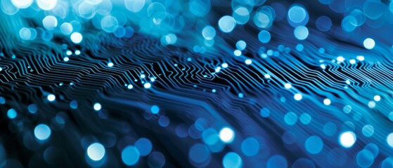 Leinwandbilder - Electronic computer hardware design. Digital chip on the motherboard. Computer science background. Communication processor integrated. Information engineering component. Blue hue.